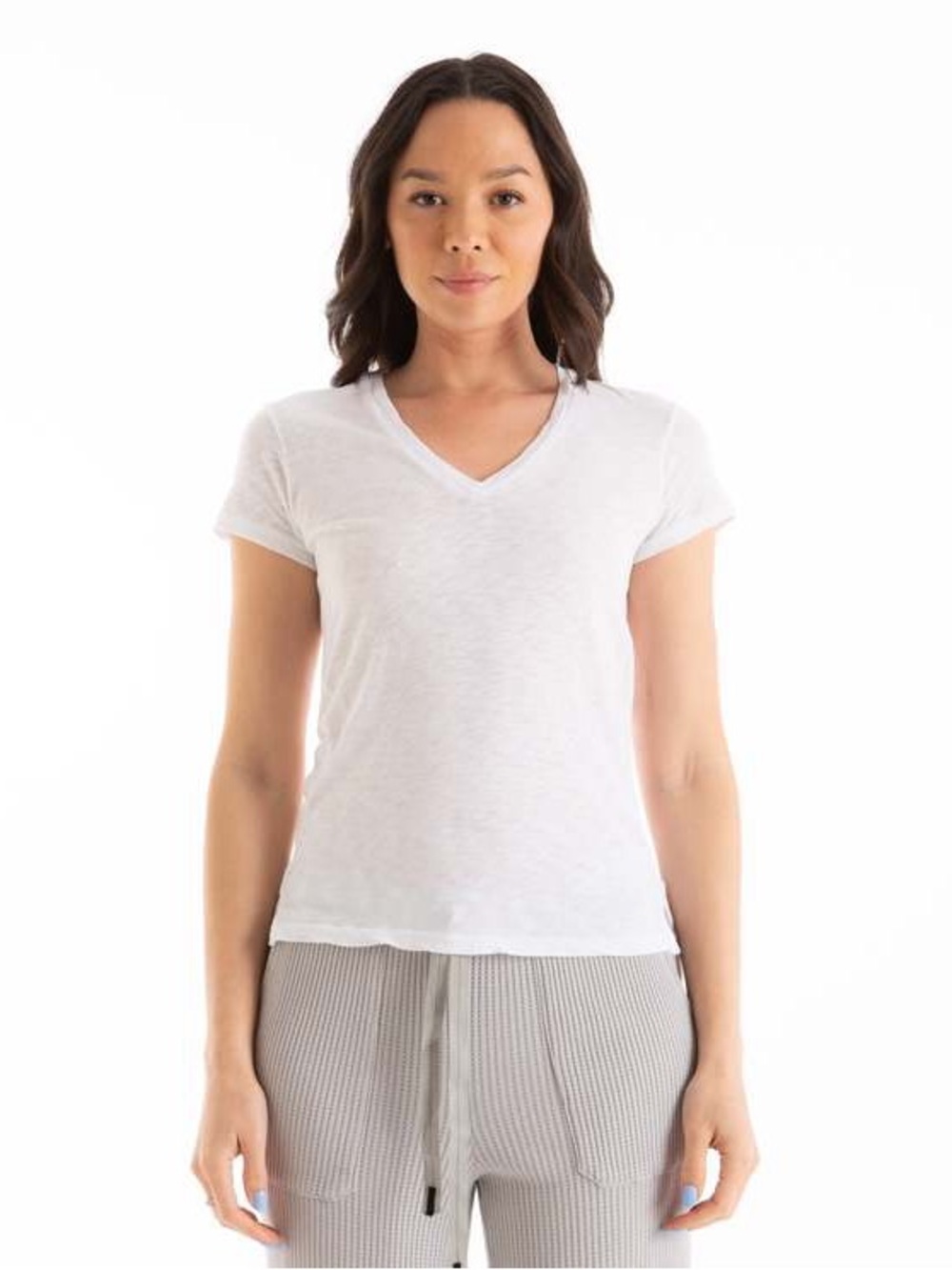 NWT Stateside 100% Cotton Short Sleeve Slub V Neck Stone T-Shirt Large New